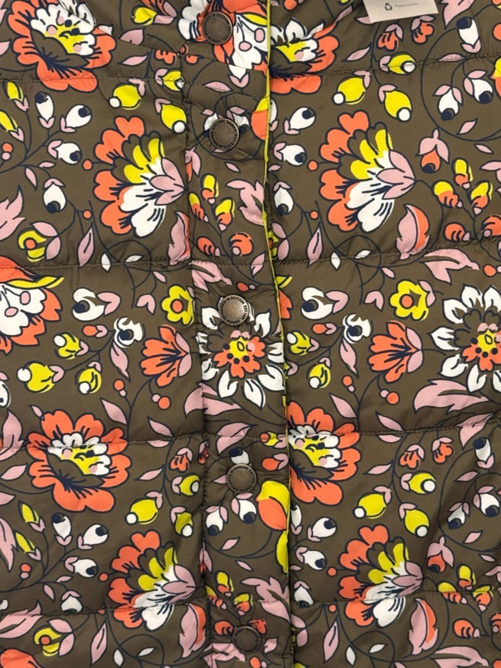 NWT Boden Reversible Puffer Vest Floral Khaki Neon Yellow - US 8 / Medium‎ - Picture 5 of 16
